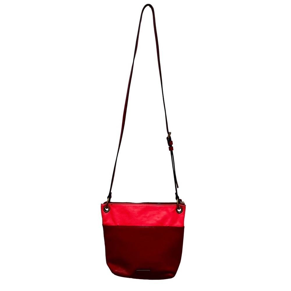 Fossil Keely Red‎ Leather Colorblock Crossbody Bag Unisex Adjustable Casual
